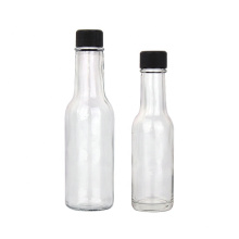 new empty 5oz 8oz 150ml 250ml clear chili sauce glass bottle Glass Hot Sauce Bottles With Black Caps